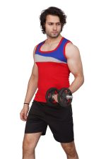 Eleva Designer Gym Vest -Sky Blue & Red/ puja