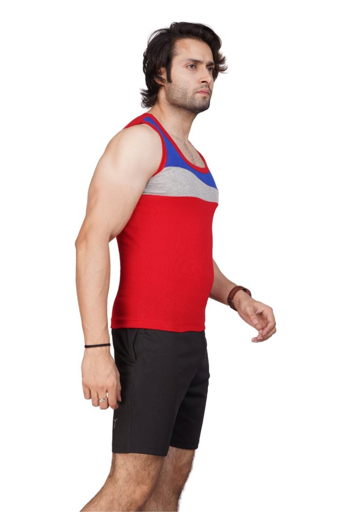 Eleva Designer Gym Vest -Sky Blue & Red/ puja